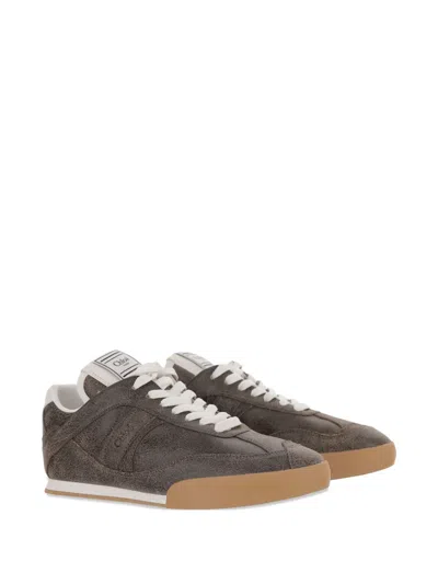 Chloé Kick Crackled Leather Retro Low-top Sneakers In Gray