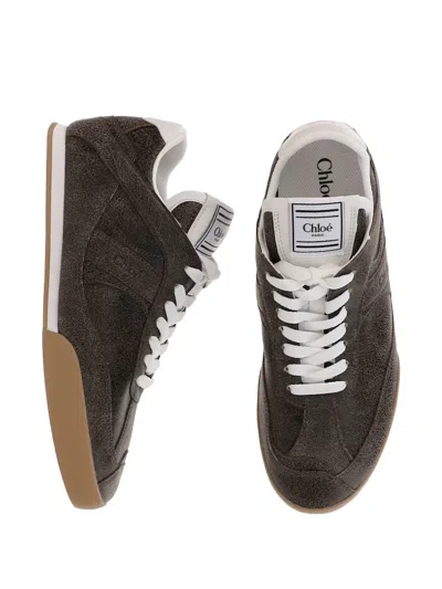 Chloé Kick Crackled Leather Retro Low-top Sneakers In Gray