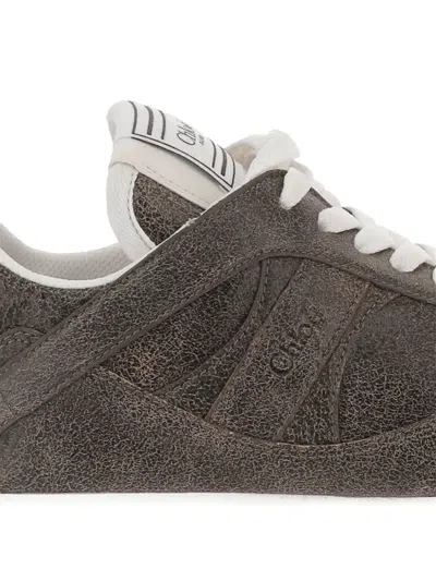 Chloé Kick Crackled Leather Retro Low-top Sneakers In Gray
