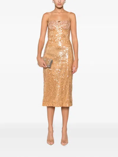 David Koma Stylish Sequin Mini Dress With Cut-out Detail And Shoulder Straps In Brown