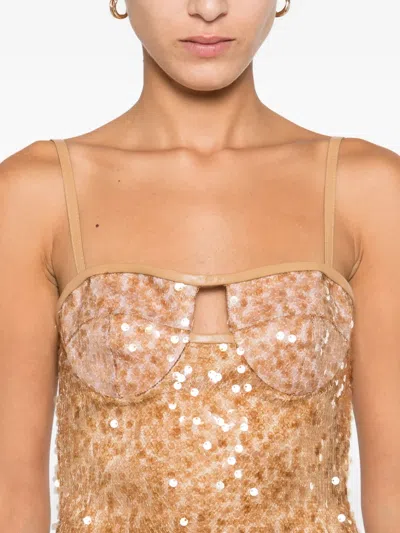 David Koma Stylish Sequin Mini Dress With Cut-out Detail And Shoulder Straps In Brown