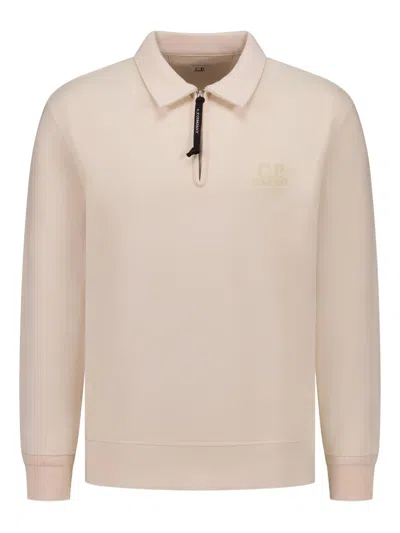 C.p. Company Sweatshirts Polo Collar In Diagonal Raised Fleece Clothing In Neutral