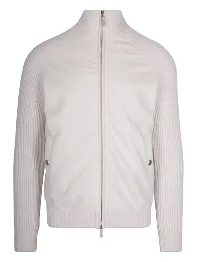 Eleventy Wool Jacket With High Collar And Ribbed Sleeves In White