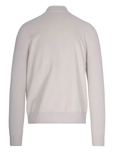 Eleventy Wool Jacket With High Collar And Ribbed Sleeves In White