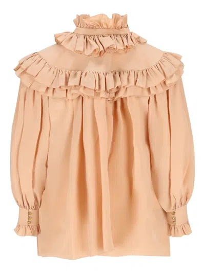 Chloé Oversized Top With Ruffles In Neutral