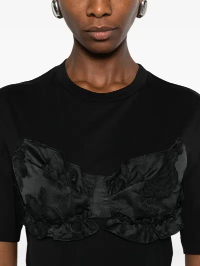 Simone Rocha Ruffled Satin-panel T-shirt In Black