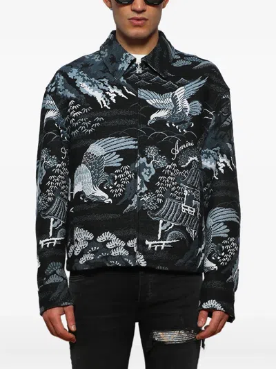 Amiri Men Bird Tapestry Blouson Jacket In Black
