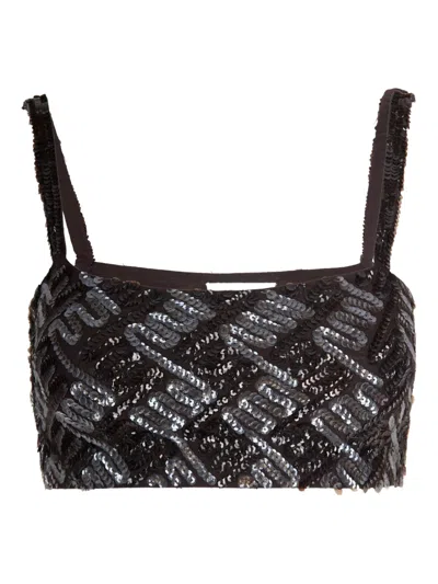 P.a.r.o.s.h Fitted Crop Top With All-over Sequin Geometric Pattern In Black