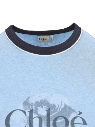 Chloé Chloè Logo Cotton T Shirt In Blue