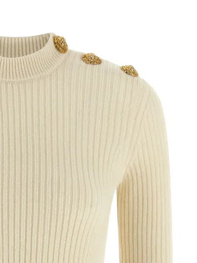 Balmain Ribbed Sweater Sweaters And Cardigans White In Brown