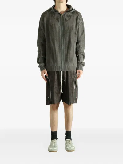 Rick Owens Ribbed Zip-up Hoodie In Gray