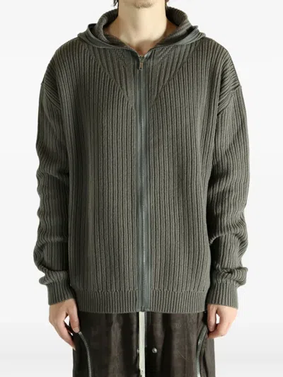 Rick Owens Ribbed Zip-up Hoodie In Gray