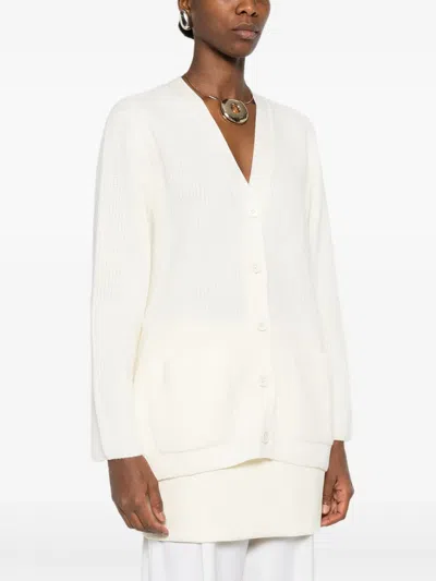 P.a.r.o.s.h Ribbed Patch-pocket Cardigan In White