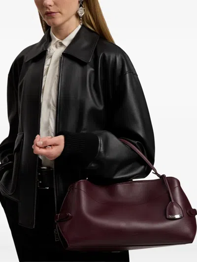 Ralph Lauren Medium Curved-handle Leather Satchel Bag In Red