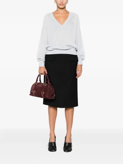 Elisabetta Franchi Wool Blend Tricot V-neck Sweater In Blue