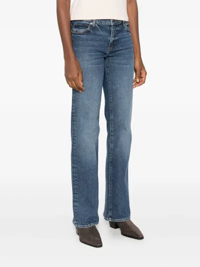 Frame Button-fly Stretch-cotton Jeans In Blue