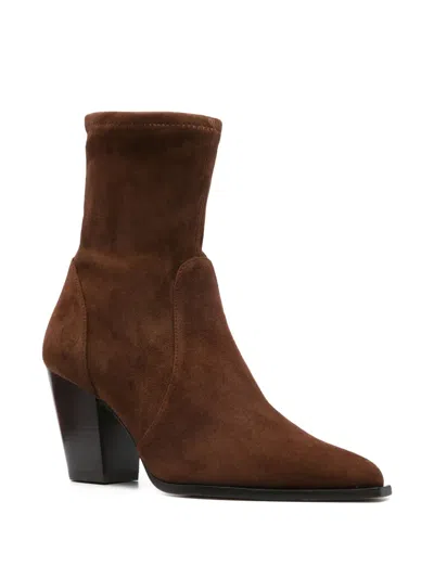 Stuart Weitzman Yuliana Pointed-toe Sock Boots In Brown