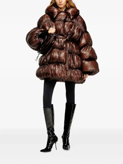 Diesel W-inona Padded Coat In Brown