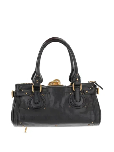 Chloé Structured Shoulder Bag With Padlock And Studs In Black
