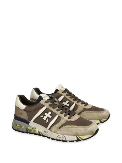 Premiata Low-top Sneakers With Suede And Smooth Texture Details In Brown