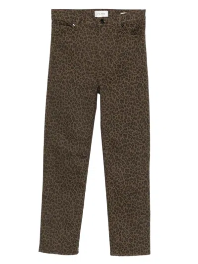 Frame Le Sylvie High Rise Slim Jeans In Leopard Print In Brown