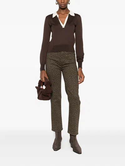 Frame Le Sylvie High Rise Slim Jeans In Leopard Print In Brown