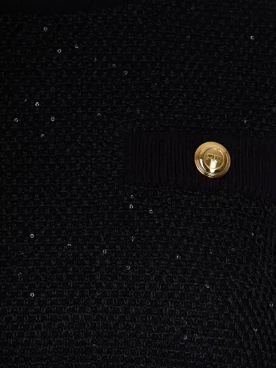 Elisabetta Franchi Textured Knit Cropped Sweater With Jewel-button Pockets In Black