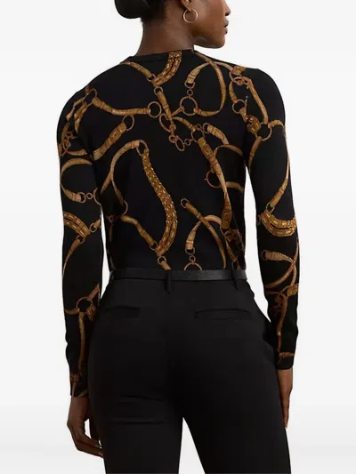 Ralph Lauren Womens Belting Print Cotton Blend Sweater P Xs 3x In Black