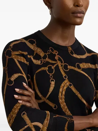 Ralph Lauren Womens Belting Print Cotton Blend Sweater P Xs 3x In Black
