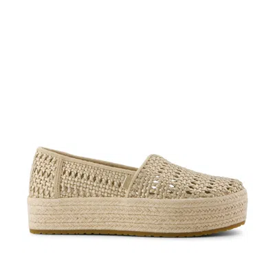 Toms Women's Valencia Platform Espadrille Champagne Metallic Basket Weave Slip On In Nude