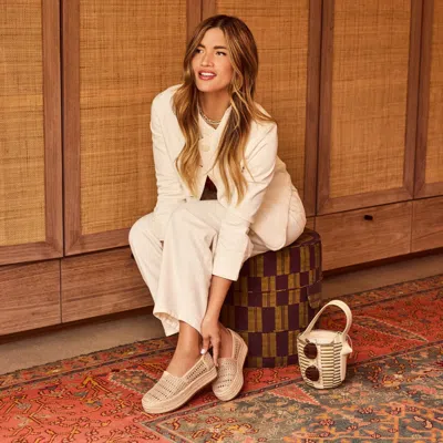 Toms Women's Valencia Platform Espadrille Champagne Metallic Basket Weave Slip On In Nude