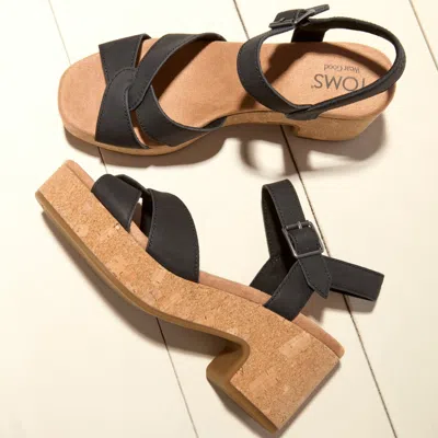 Toms Women's Isla Heeled Sandal Leather Slip On In Black