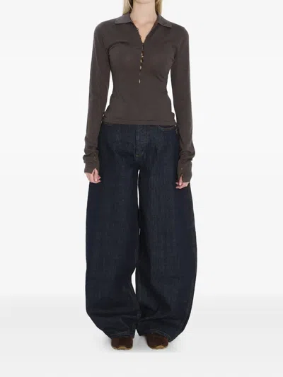 Jacquemus Long-sleeved Merino Wool Polo Shirt Knitwear Brown