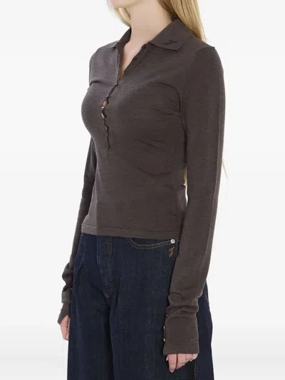 Jacquemus Long-sleeved Merino Wool Polo Shirt Knitwear Brown