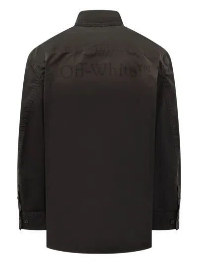 Off-white Button-up Casual Jacket With Structured Fit In Black