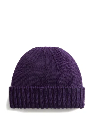 Woolrich Embroidered-logo Beanie In Purple