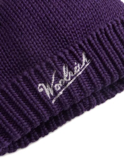 Woolrich Embroidered-logo Beanie In Purple