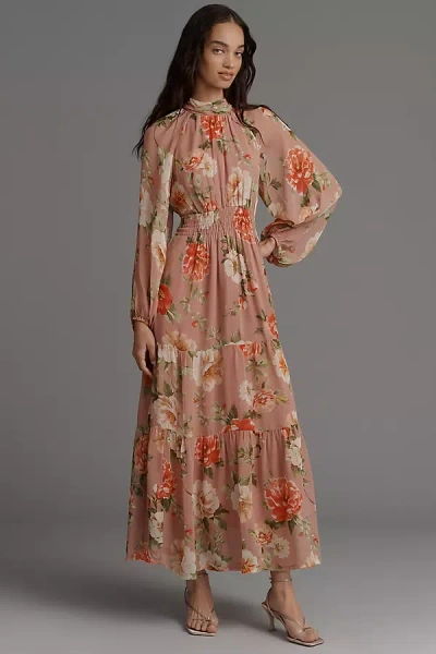 The Somerset Collection By Anthropologie The Somerset Maxi Dress: Long-sleeve Mock-neck Chiffon Edition In Brown