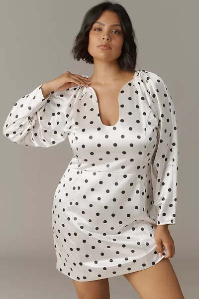 Siempre Long-sleeve Polka Dot Mini Dress In White