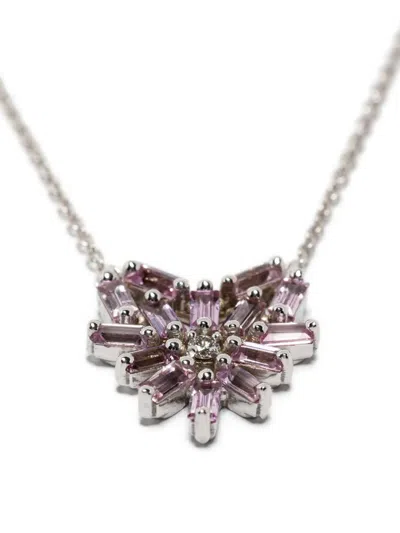 Suzanne Kalan 18k White Gold Small Heart Pendant Pink Sapphire And Diamond Necklace In Metallic