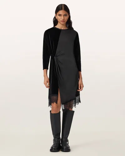 Allsaints Womens Black Lana Lace-embroidered Short-sleeve Cotton Mini Dress