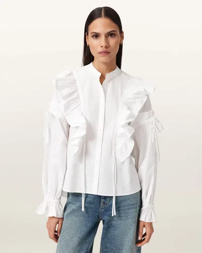 Allsaints Lulu Ruffle Ruched Cotton Button-up Shirt In Multi