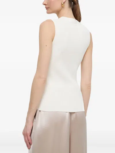 Hugo Boss Ribbed V-neck Sleeveless Top In White