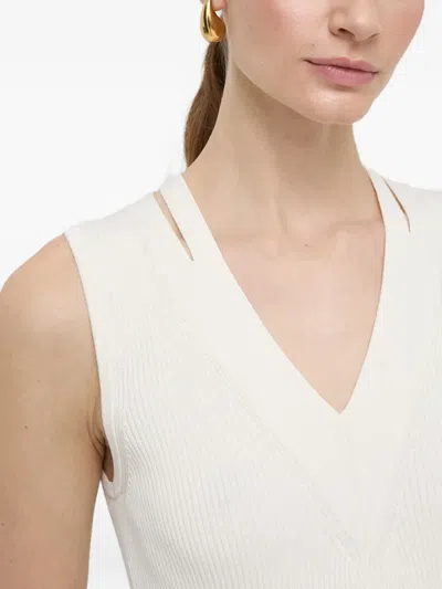 Hugo Boss Ribbed V-neck Sleeveless Top In White