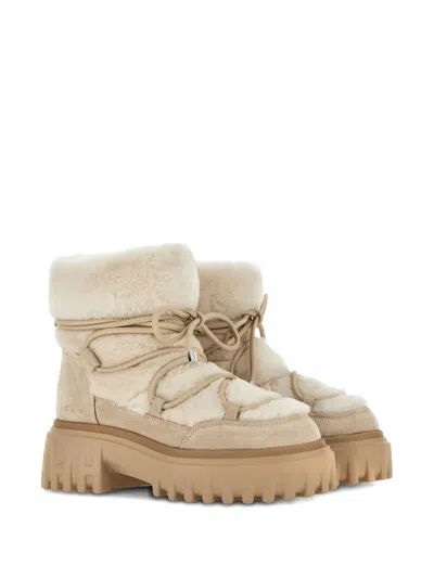 Hogan H700 Shearling-trimmed Suede Ankle Boots In Neutral