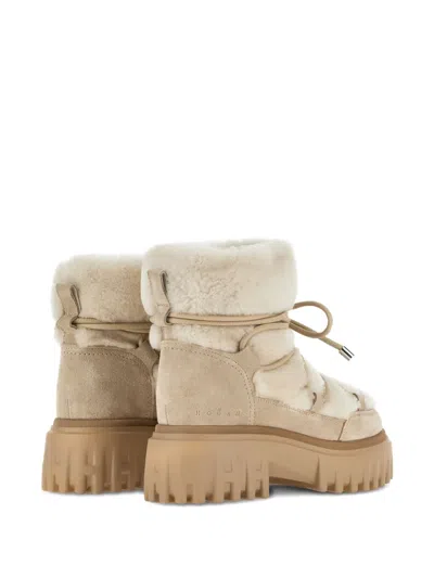 Hogan H700 Shearling-trimmed Suede Ankle Boots In Neutral