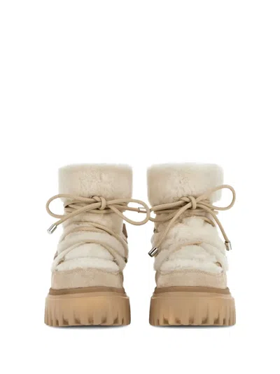 Hogan H700 Shearling-trimmed Suede Ankle Boots In Neutral