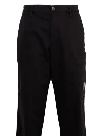 C.p. Company Straight Fit Cargo Pants With Circular Lens Detail In Black