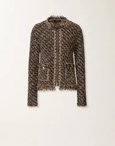 Fabiana Filippi Self-portrait Pointelle Knit Mini Dress In Brown