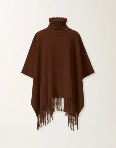 Fabiana Filippi Turtleneck Fringe Poncho In Brown